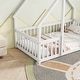 preview thumbnail 5 of 7, Twin Pine Wood House-Shaped Floor Bed Frame w/Fence & Guardrails,White
