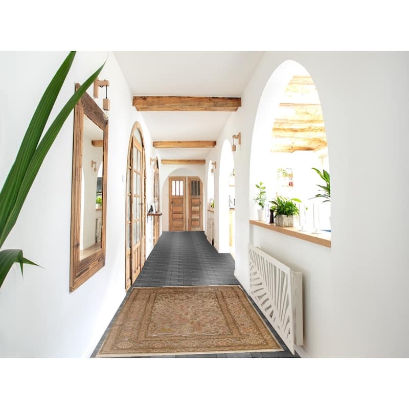 Hand Knotted Oriental Silk & Silver Carpet Traditional Floral Brown Hereke Area Rug - 5' 5'' X 3' 6''