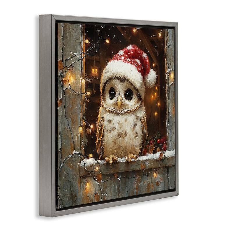 Stupell Festive Owl with Holiday Lights Framed Floater Canvas Wall Art Design By Riley B