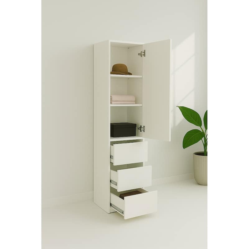 Elise Modular Wood Closet System with Mirror in White - 47.1"D x 17.72"W x 70.9"H