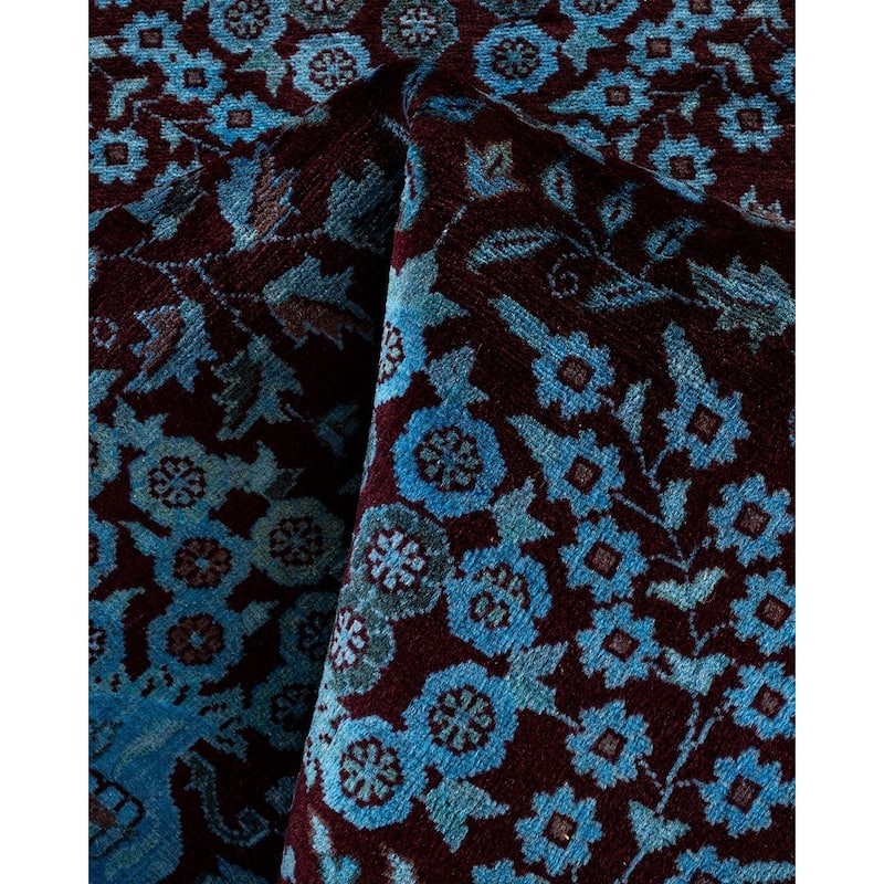 Overton Hand Knotted Wool Vintage Inspired Modern Contemporary Overdyed Blue Round Area Rug - 6' 1" x 6' 1"