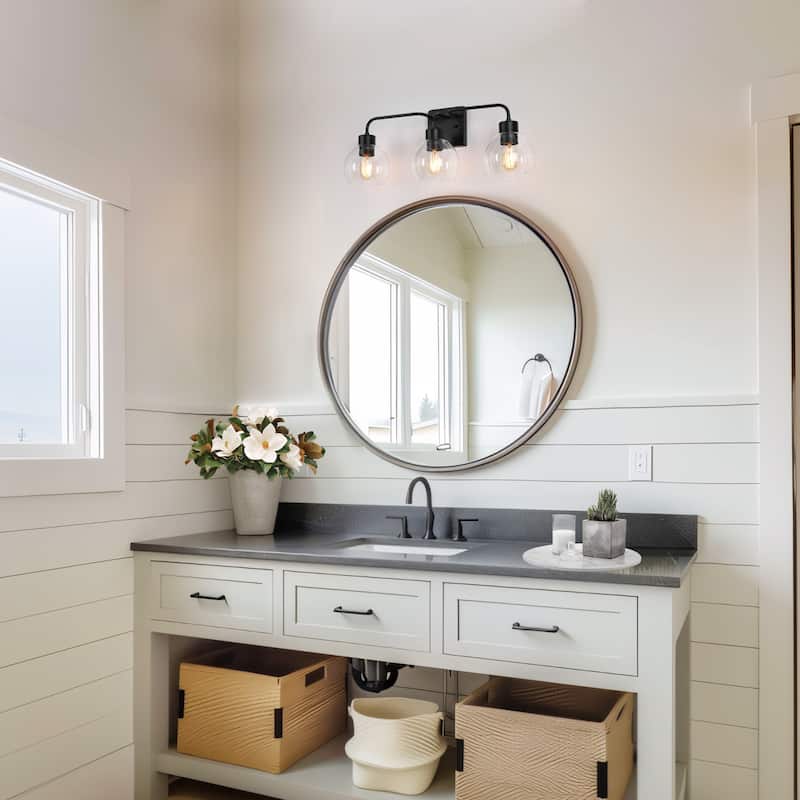 Black/Gold 3-Light Modern Farmhouse Bathroom Vanity Lights Glass Linear Wall Sconces - 24.5" L x 6" W x 9.5" H