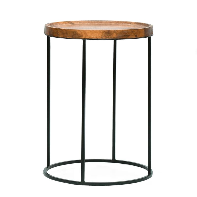 Roomfitters Industrial Nesting Side Tables, Solid Mango Wood Tops, Black Iron Base, Set of 3, Rustic and Modern Style
