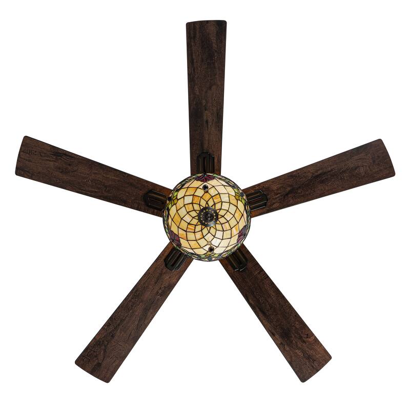 Mara River of Goods 5-blade 52-inch Tiffany-Style Indoor Stained Glass Ceiling Fan with Shade and Remote Control