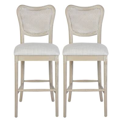 Beige Accent Chairs Back In Wood With Round Rattan