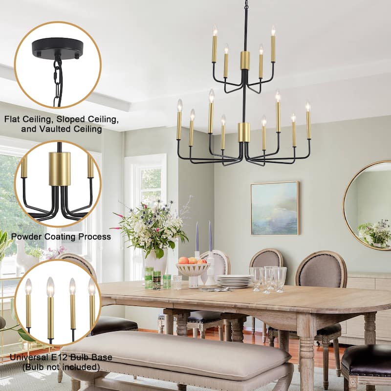 2-Tier Candle Style Chandelier Farmhouse Light Fixture for Living Room Kitchen Island Bedroom Entryway - N/A