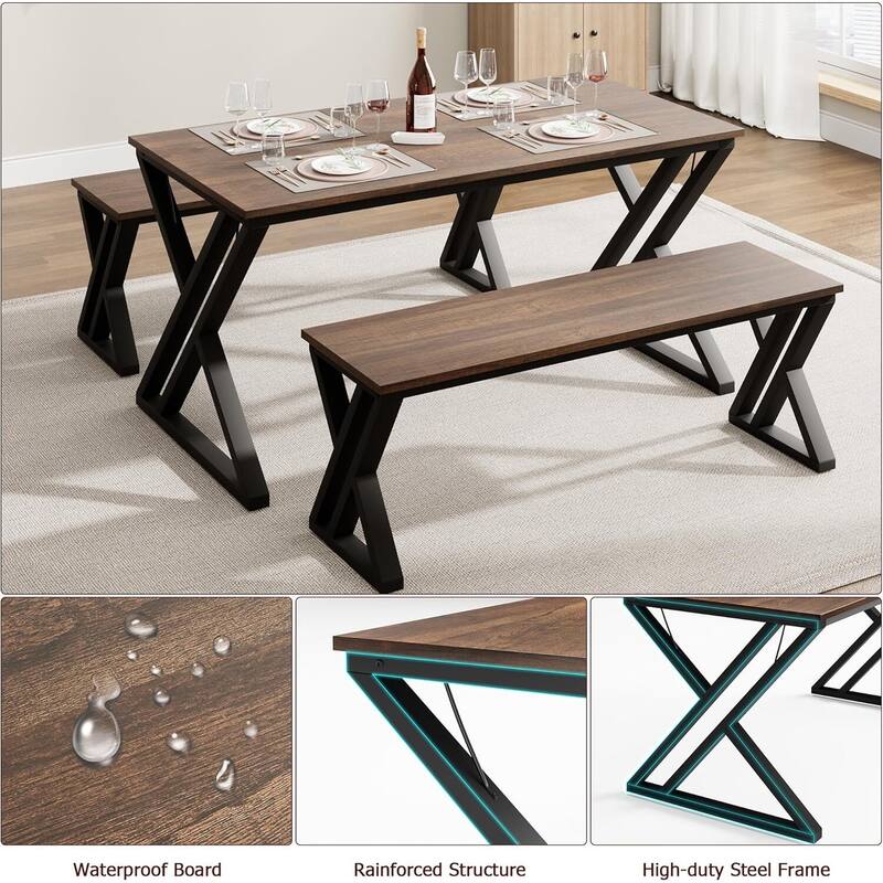 55" Large Kitchen Table Set with 2 Benches