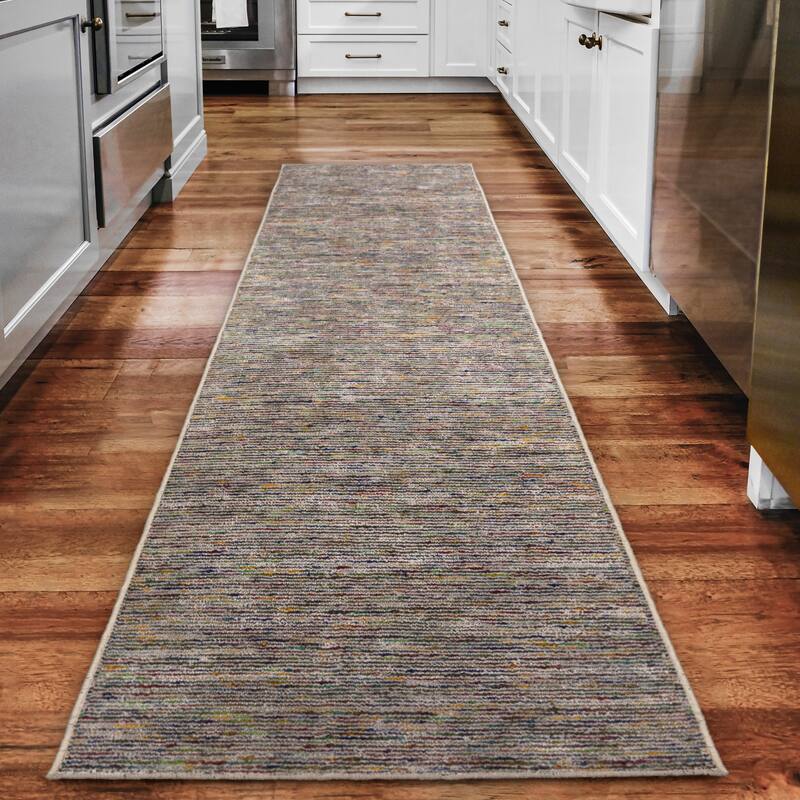 Addison Villager Textured Solid Wool and Viscose Area Rug - 2' 3" x 7' 6" - Blue/Multi-color/Ivory