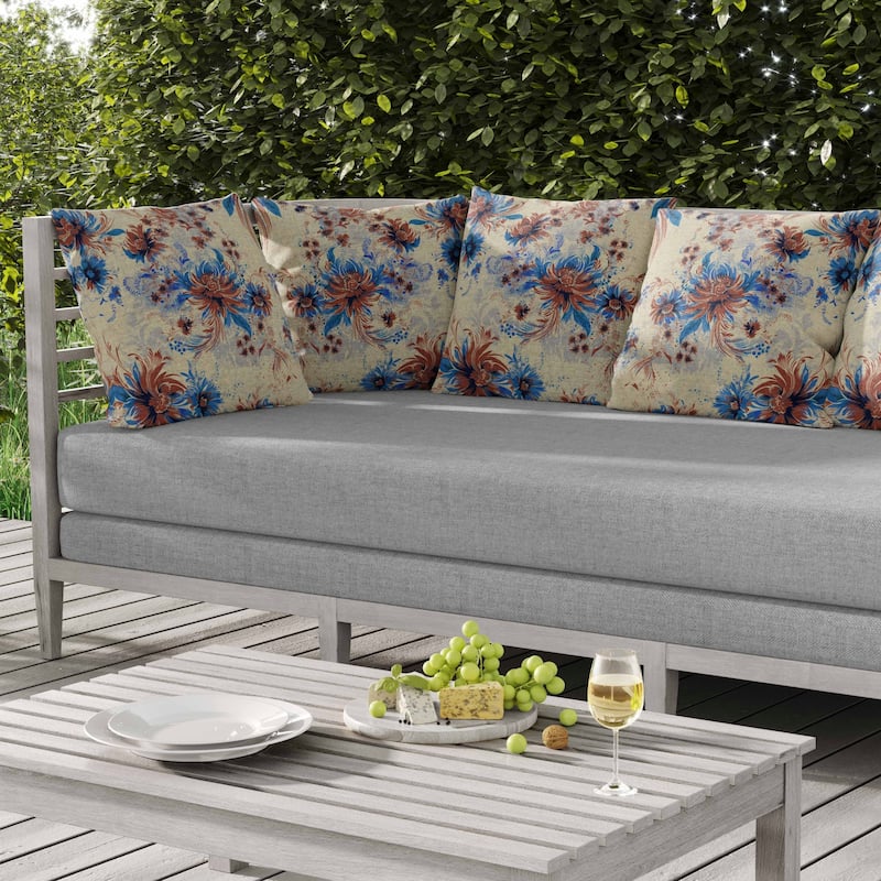 Delightful Wildflowers Indoor/Outdoor Reversible Throw Pillow Ivory and Blue