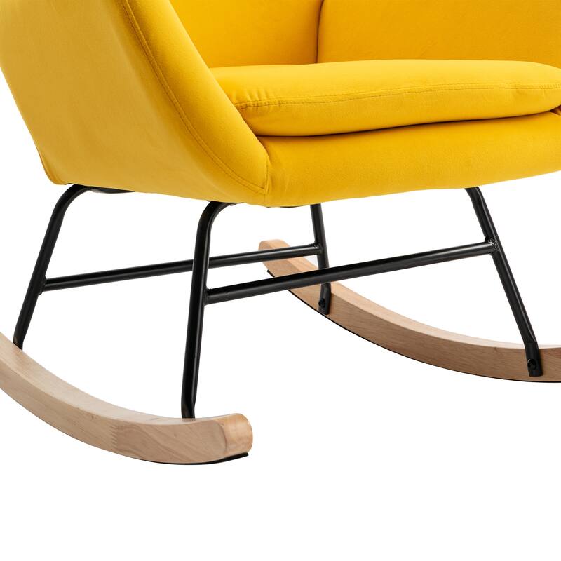 Yellow Modern 33.1" High Back Upholstered Rocking Chair with Rubber Wood Legs and Metal Frame