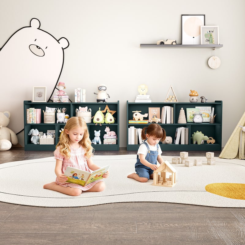 Wooden Storage Cabinet with 5 Sections, Montessori Kids Bookshelf and Toy Organizer for Nursery, Playroom & Classroom