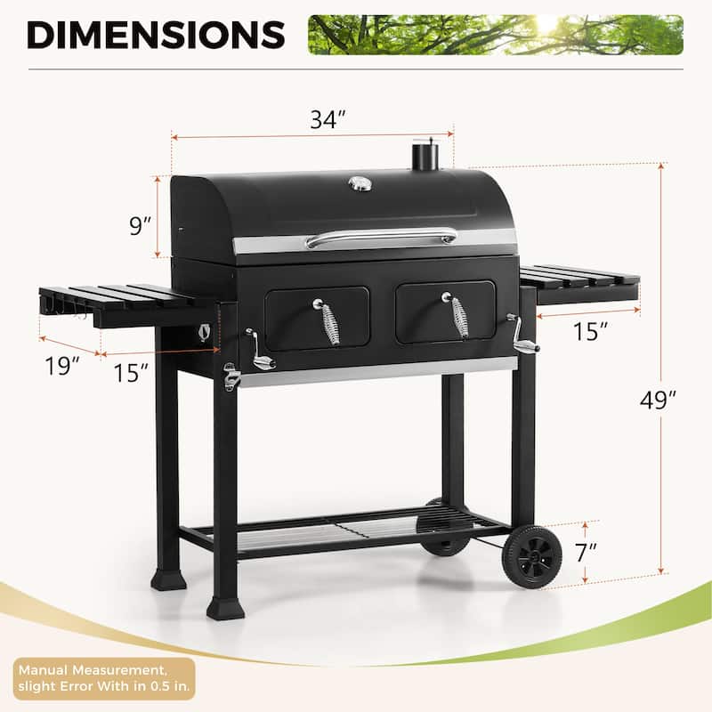 Extra Large Charcoal BBQ Grill with 794 sq. in. Cooking Area, Dual Lifting Charcoal Trays & Foldable Side Tables