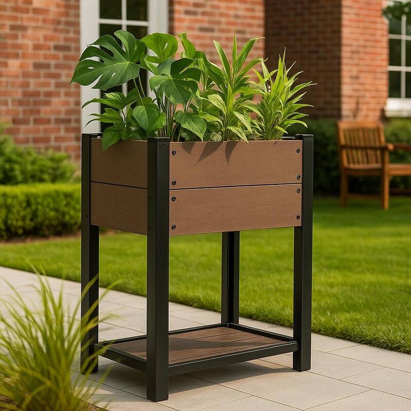 All-Weather Elevated Garden Bed, with Storage Shelf