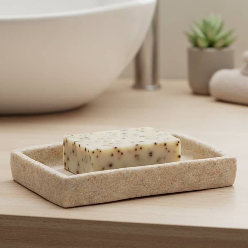 Collection Stone Effect Bath Accessory Set-4 pieces - Soap Dish Holder Only - Natural