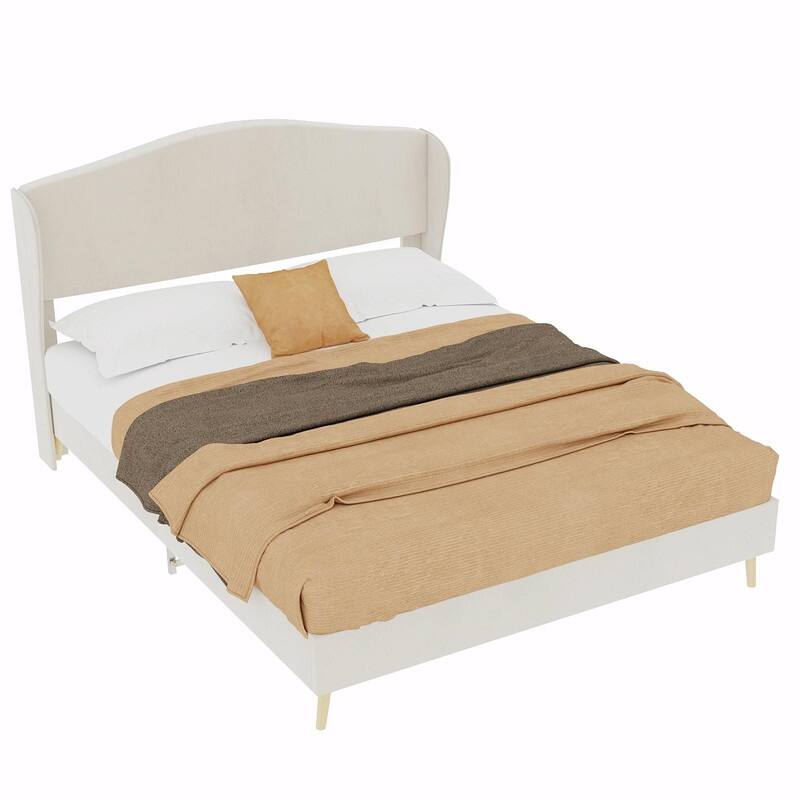 Upholstered Platform Bed with Tufted Headboard, Sturdy Noise-Free Design, Modern Bedroom Bed Frame