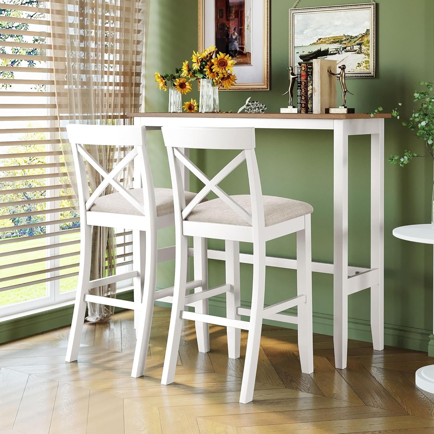 3-Piece Rustic Wood Bar Dining Set with 2 Chairs, Space-Saving Table for Small Spaces