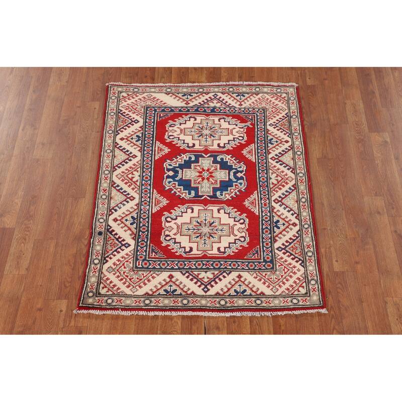 Red Kazak Foyer Rug Hand-Knotted Traditional Wool Carpet - 3'1" x 3'9"