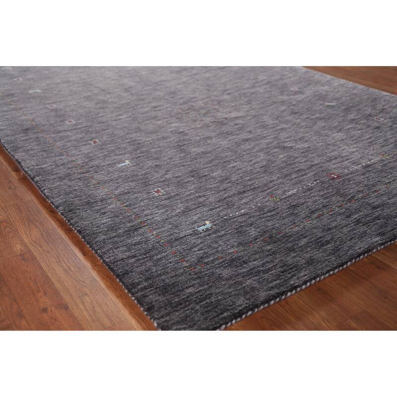 Gabbeh Indian Area Rug Hand-Knotted Grey Wool Carpet - 5'0" x 7'10" - 5'0" x 7'10" - Grey