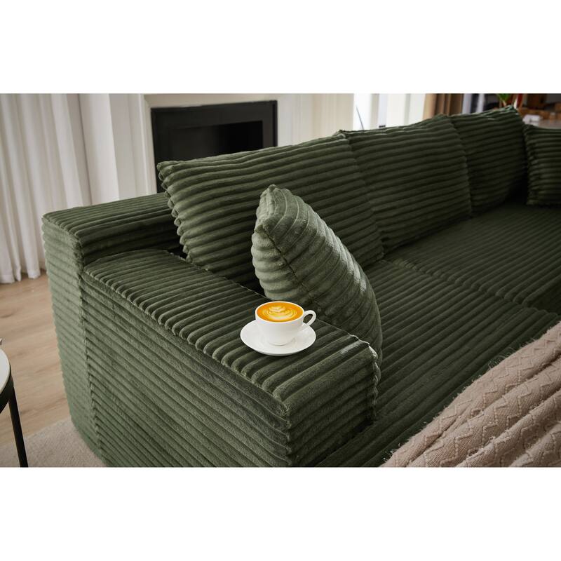 L-Shaped Modular Sectional Sofa with Chaise Lounge, Corduroy Cloud Boneless Couch with Deep Seat, Full-Compression 4 Seat Sofa