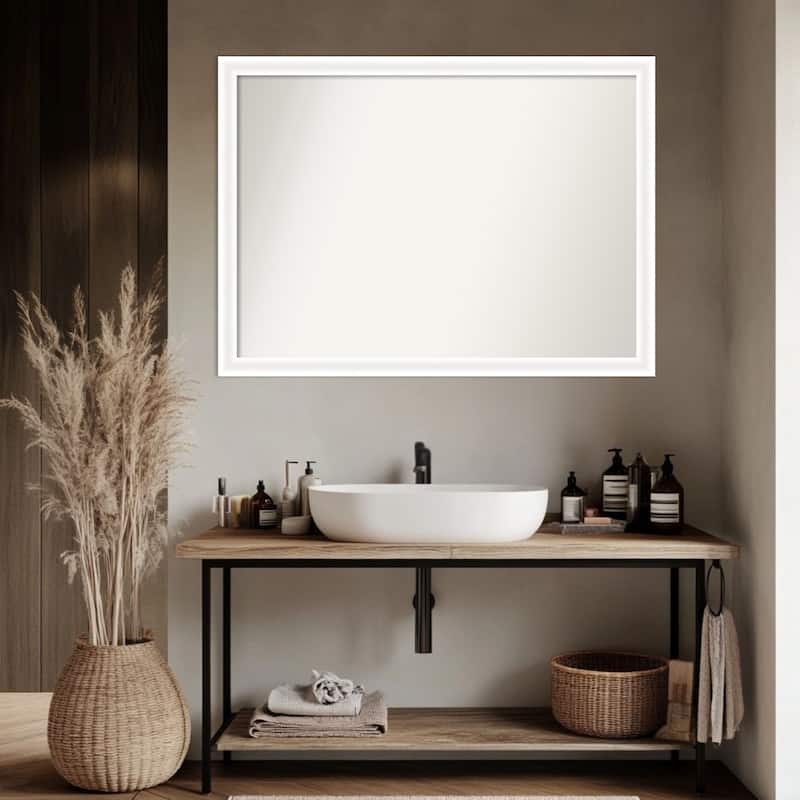 Oliver Narrow Non-Beveled Wood Framed Bathroom Vanity Wall Mirror