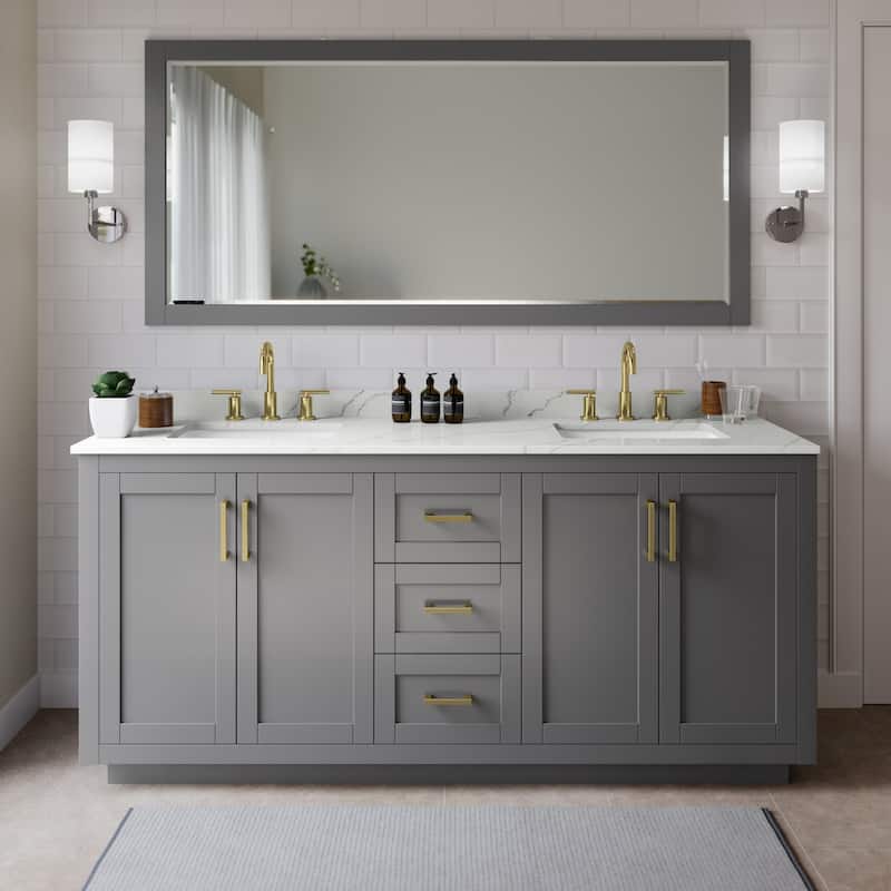 Wyndham Collection WCF292972D-QTZ-US3MXX Miranda 72" Free Standing - Dark Gray / Giotto Quartz Top / Brushed Gold