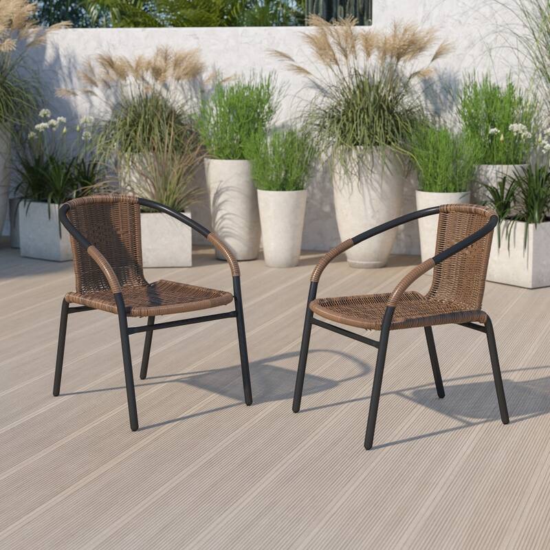 2 Pack Rattan Indoor-Outdoor Restaurant Stack Chair - Medium Brown