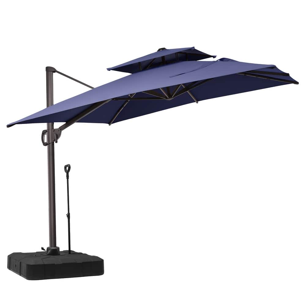 Outdoor 11 ft x 9 ft Aluminum Patio Cantilever Offset Umbrella with Base Stand