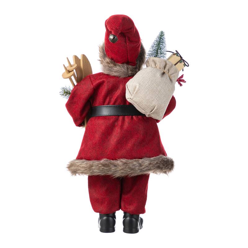 Glitzhome 18"H Faux Fur Christmas Santa Figurines with Porcelain Face