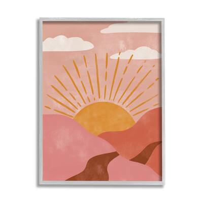 Stupell Boho Desert Sun Setting Beneath Mountain Path Framed Wall Art - Pink