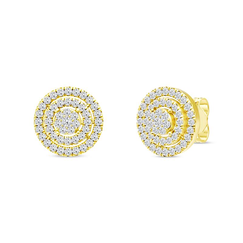 1/2ct TDW Diamond Cluster Double Halo Stud Earrings in 10k Yellow Gold for Women