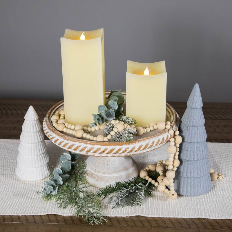 LED Flickering Flameless Wax Rectangular Candles - 8" - Cream - Set of 2