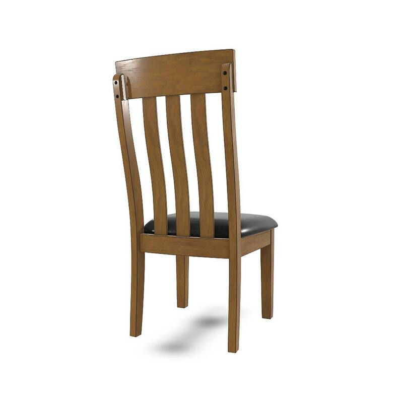 Raly Dining Side Chair Set of 2, Brown Faux Leather Seat, Slated Back