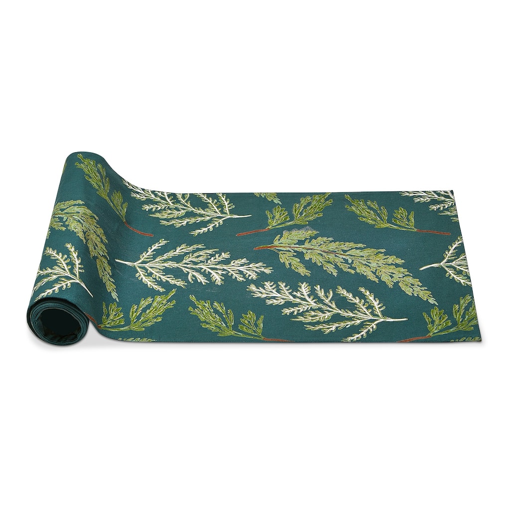 Juniper Sprig Table Runner - Dark Green Cotton, 72" x 14.5", Machine Washable, Perfect for Spring Decor