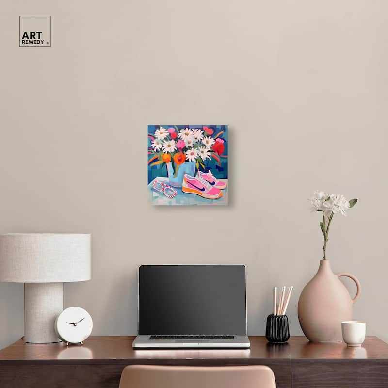 Whimsical Sneakers Flower Vase Canvas by Art Remedy, Gallery Wrapped