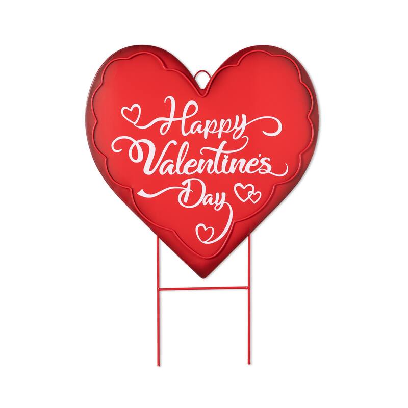 Glitzhome 24"H Metal Valentine's Day Red Heart Yard Stake