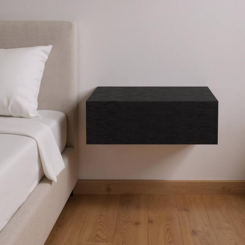HomeRoots 16" Black Wood One Drawer Floating Nightstand