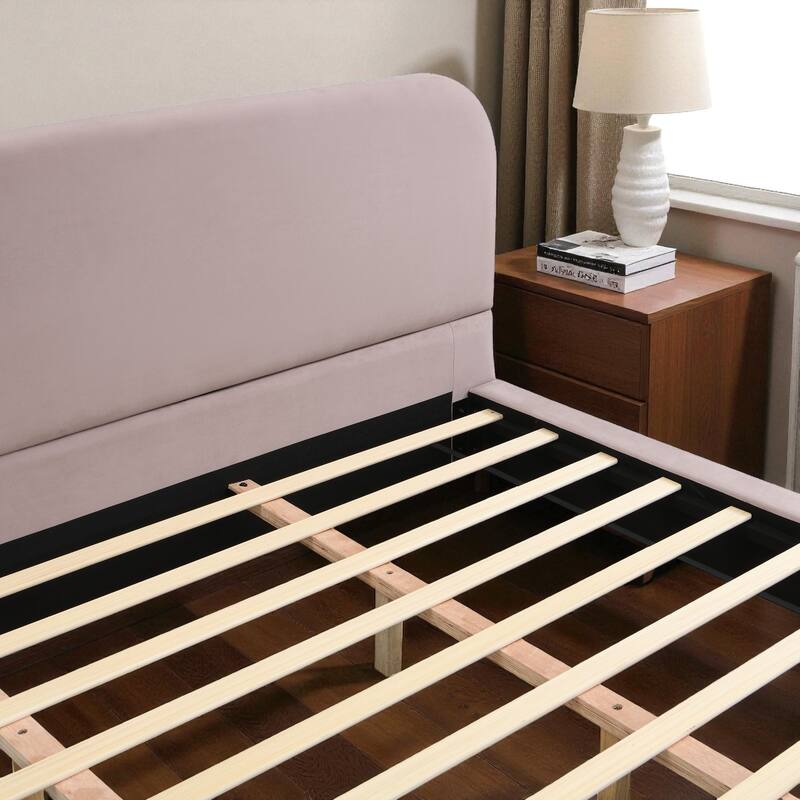 Modern Upholstered Bed Frame with 4-Inch Thick Panels, Fabric Design and Solid Rubberwood Legs, California King/King