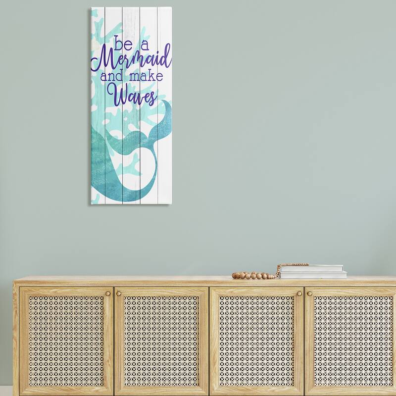 Stupell Make Waves Mermaid Saying Calligraphy Turquoise Tail Canvas Wall Art
