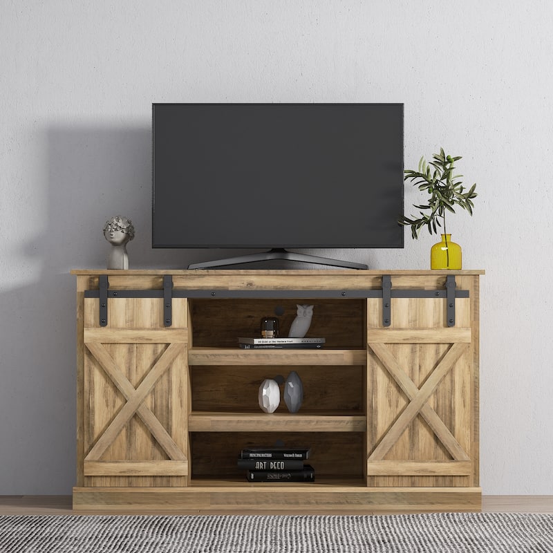 54" Farmhouse Sliding Barn Door TV Stand - 54 inches in width
