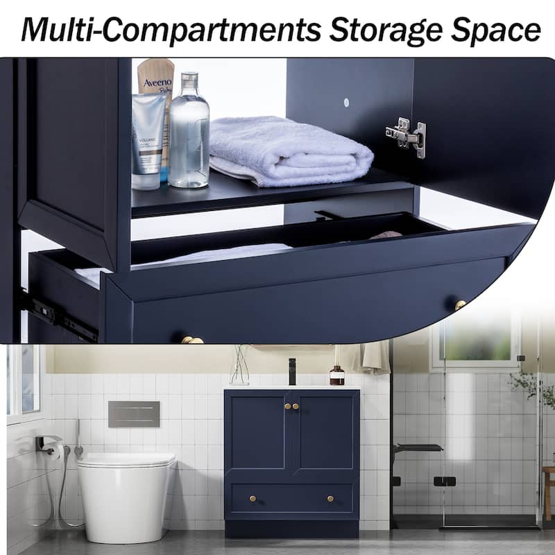 Solid Wood Bathroom Vanity Cabinet with Ceramic Undermount Sink Top Skirting Design
