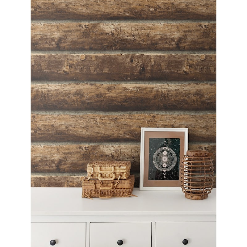 Seabrook Designs Log Cabin Prepasted Wallpaper - 20.5 in. W x 33 ft. L