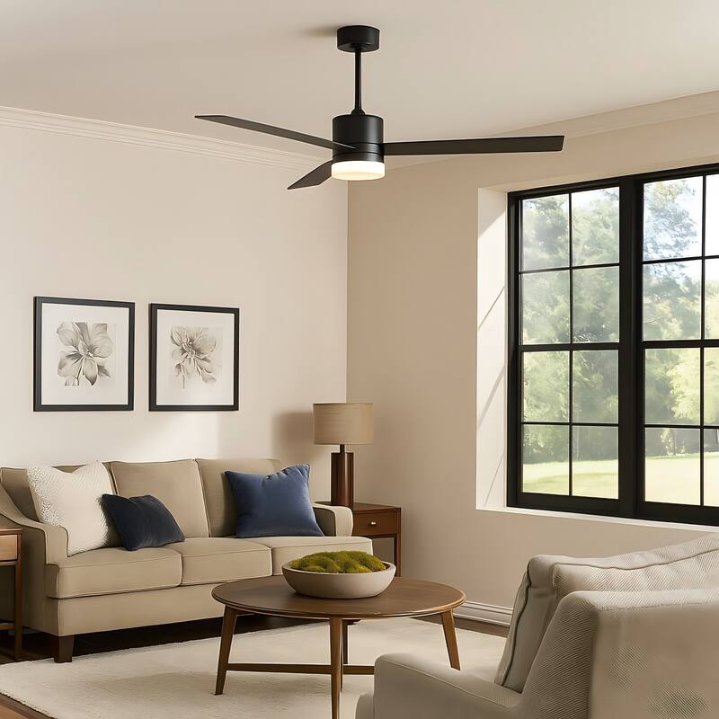 GetLedel 52" Modern 3-Blade Black Ceiling Fan with LED Light and Remote Control