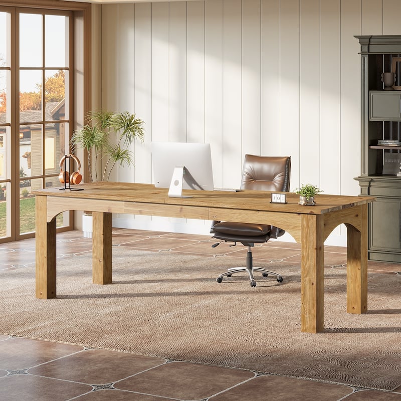 78.74 Inch Extra Long Solid Wood Computer Desk for 2 Person