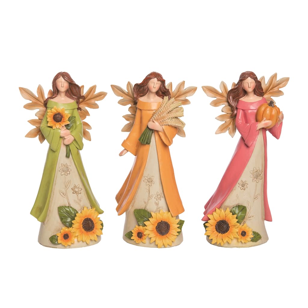 Transpac Resin Sunflower Angel Figurine Set of 3 Fall/Harvest Home Decorations