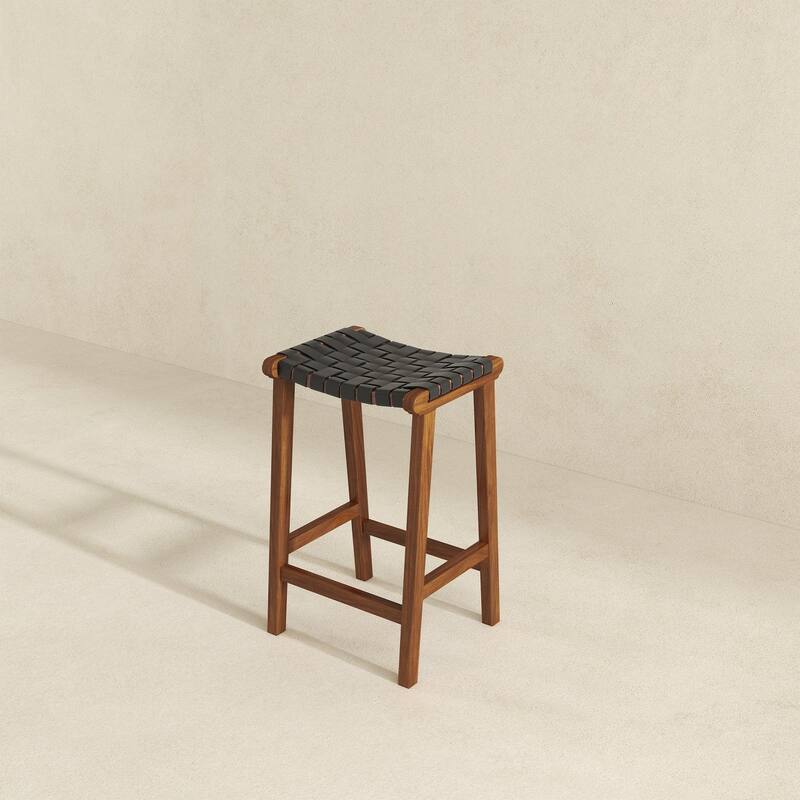 GDFStudio - James Mid-Century Modern 24.5"H Counter Stool with Solid Wood Frame & Genuine Leather Upholstery