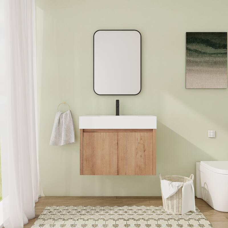 30" Floating Bathroom Vanity with Sink, Wall Mounted Bathroom Vanity with Soft Close Door