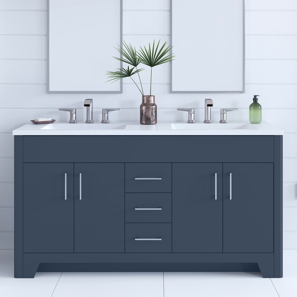 Spring Mill Cabinets Salil 60 Double Sink Vanity With 2 Cabinets 3 Drawers and White Sink Top
