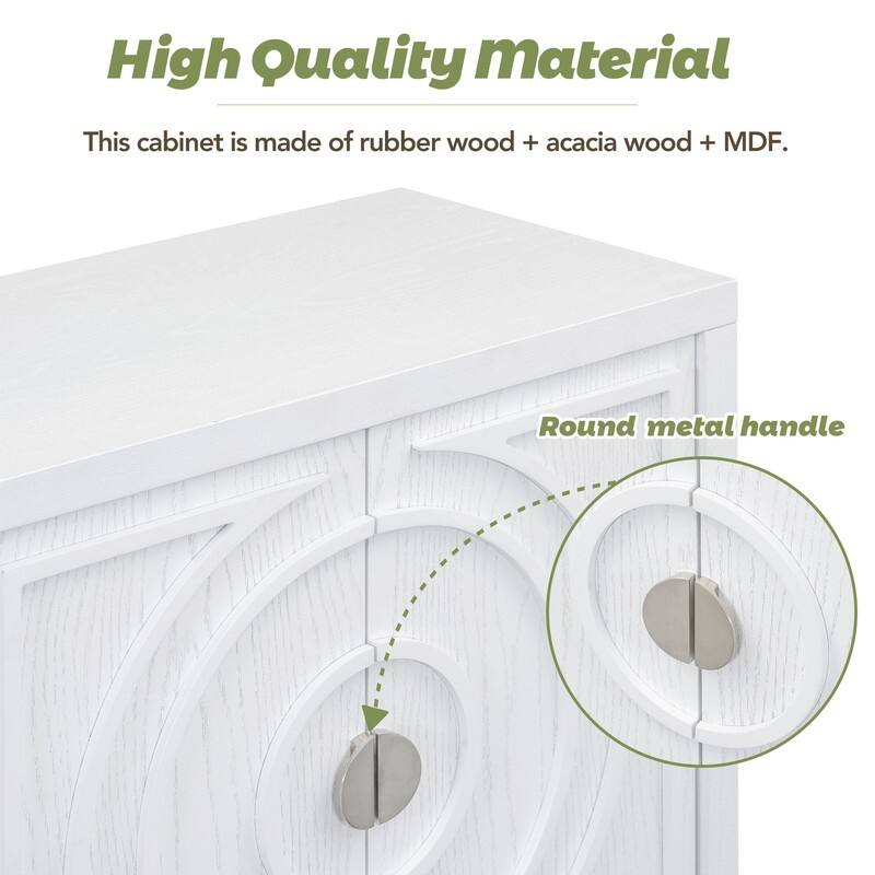 Storage Cabinet with Doors and Adjustable Shelves, Retro Sideboard Buffet Cabinet with Circular Groove Design Metal Door Handle