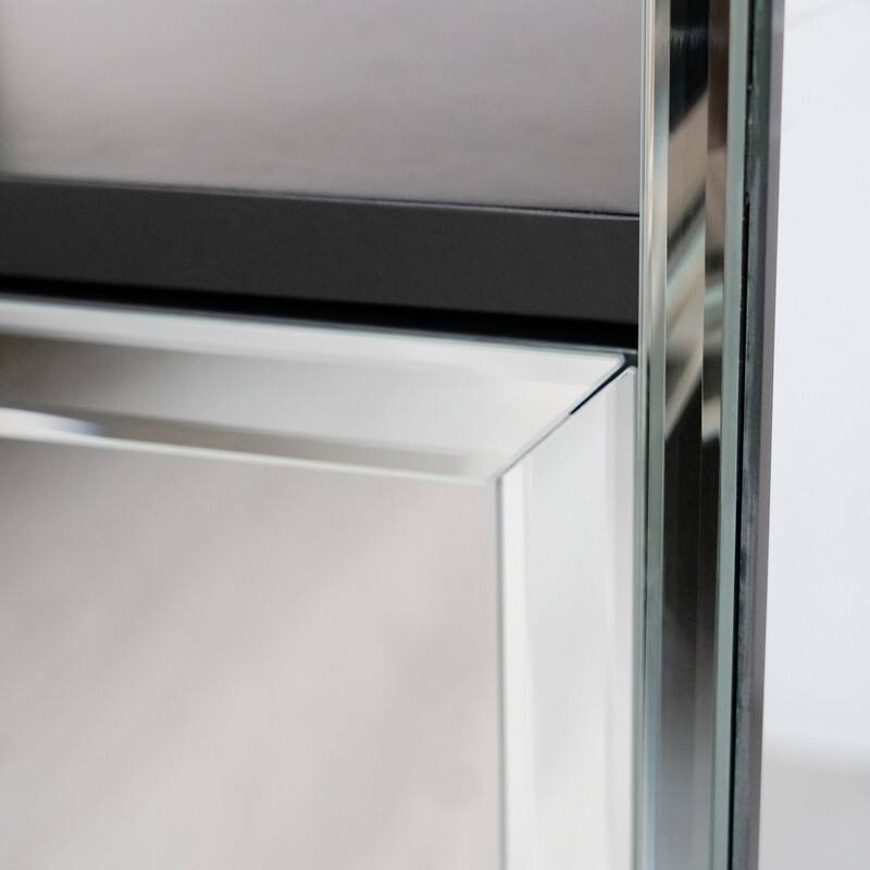 Mirrored Nightstand, LED Nightstand, Smart Bedside Table,Silver End Table