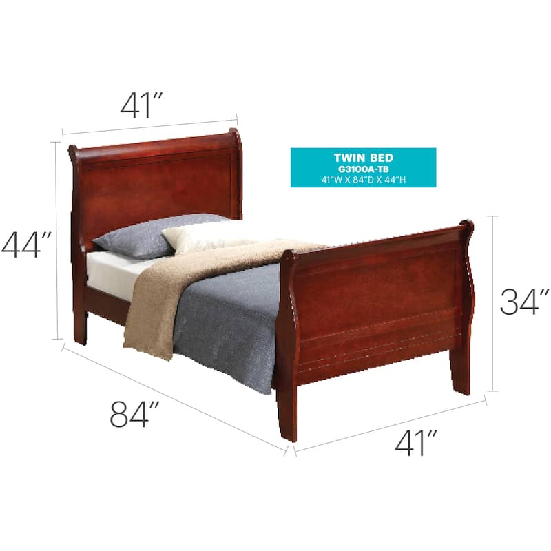 Louis Philippe Twin Sleigh Bed with Headboard and Footboard